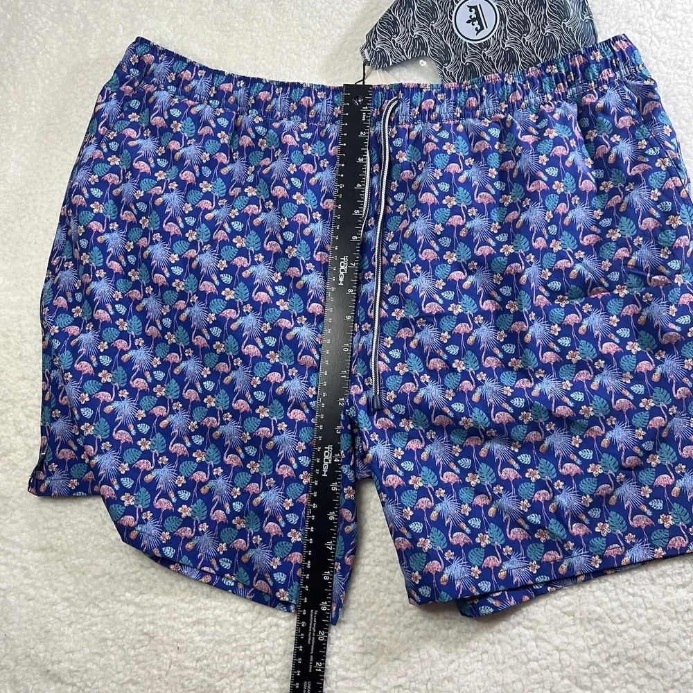 Peter Millar Tropical Flock Swim Trunks Mens‎ 2XL Blue Flamingo Stretch Pouch